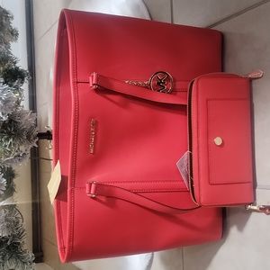 NWT Michael Kors Saffiano Leather Large Sady Tote and Matching Wallet Sienna